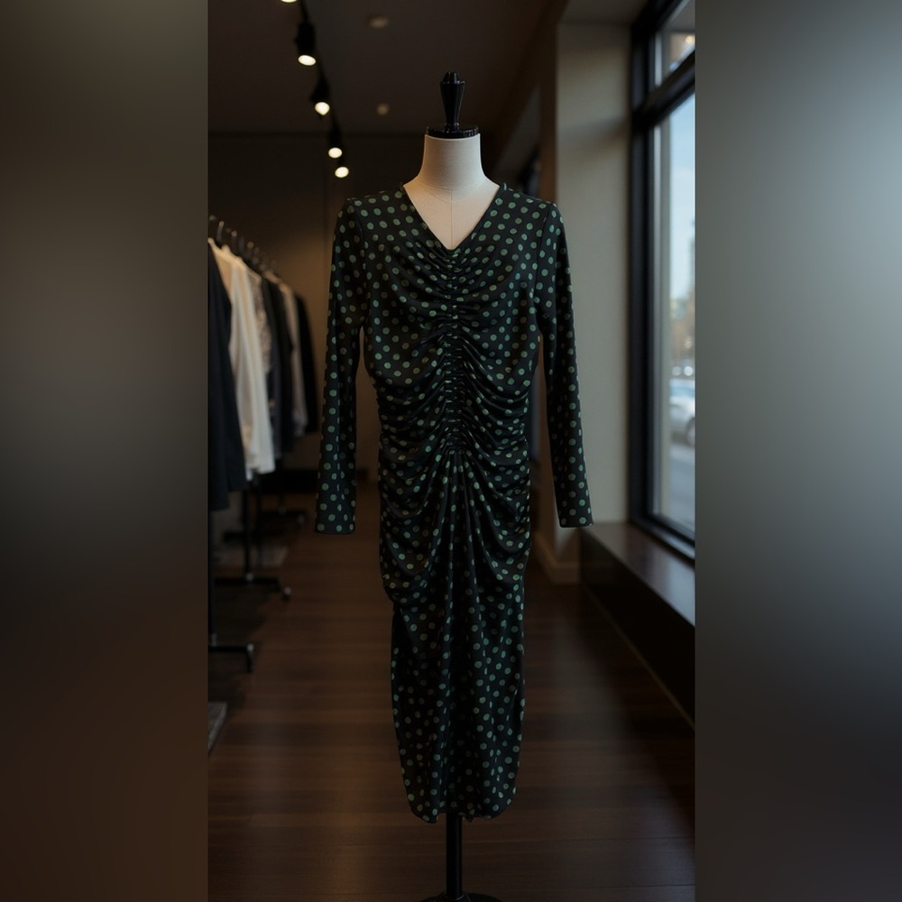 Michael Kors Black and Green Polka Dot Dress - Picture 2 of 7